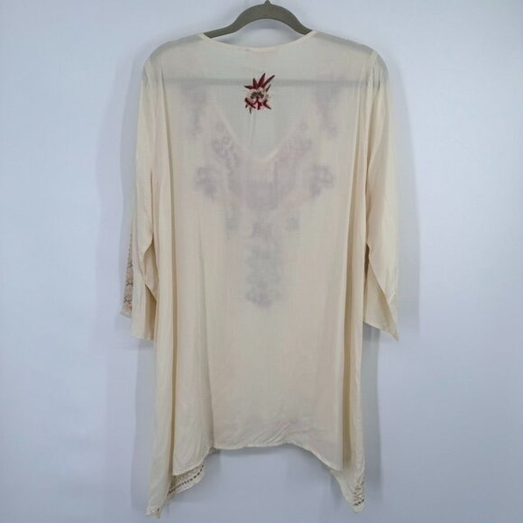 Solitaire Womens Embroidered V-Neck Tunic Top  Rayon Size Large ivory 3/4 sleeve - Picture 9 of 12